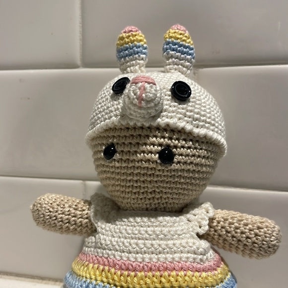 Handcrafted Doll in Bunny Rabbit Dress Easter Holiday Decor Crochet Toy Spring - Picture 12 of 12